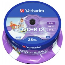 Диск DVD Verbatim 8.5Gb 8X CakeBox 25шт Printable (43667)