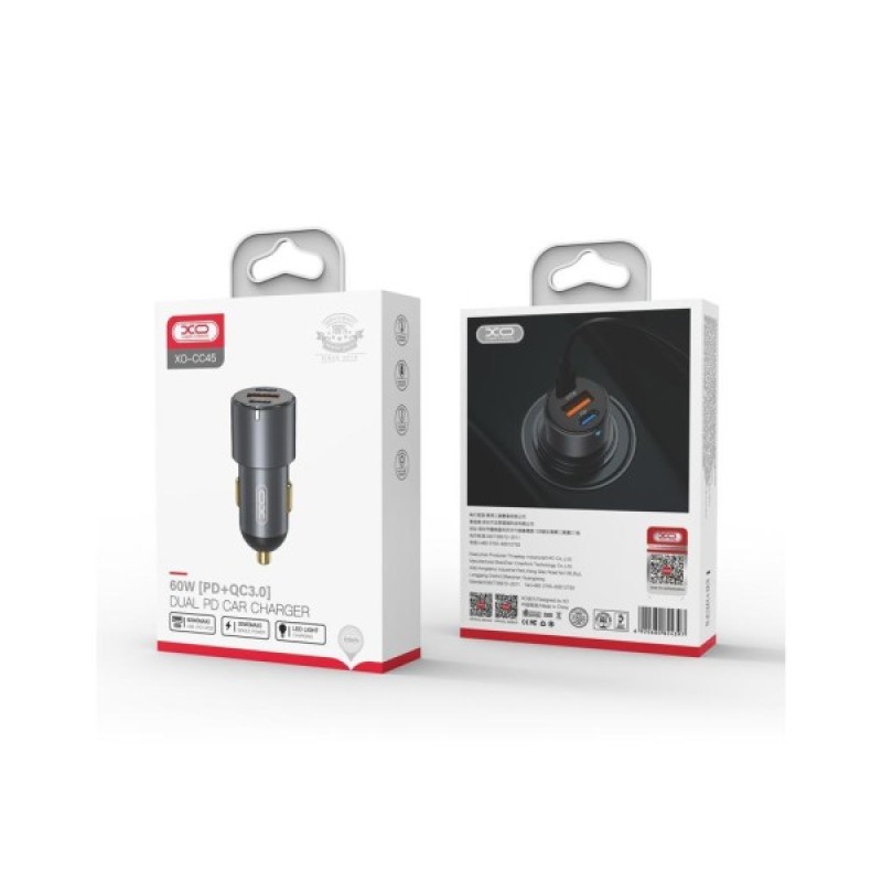 Зарядний пристрій XO CC45 1 USB QC 3.0 + 2 Type-C PD (60W) Black (XO-CC45-BK)