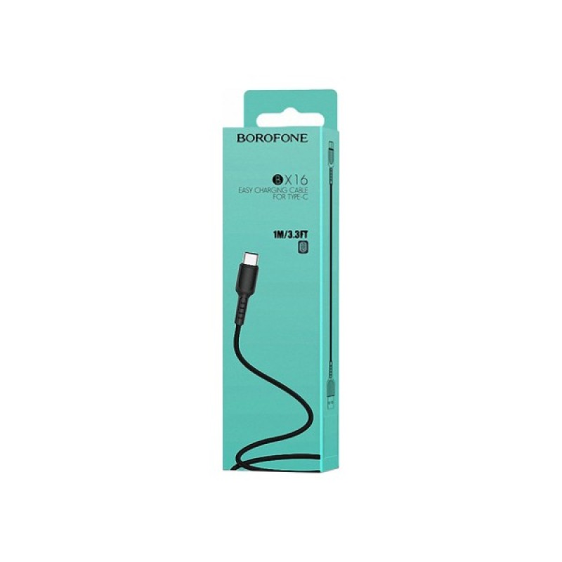 Дата кабель USB 2.0 AM to USB-C 1.0m 2A PVC BX16 black BOROFONE (6957531099475)