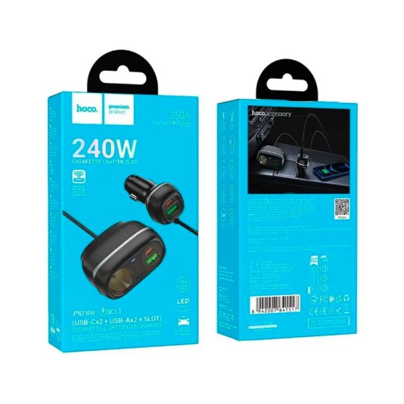 Зарядний пристрій HOCO HOCO Z59A Rank 96W 2xUSB + 2xUSB Black (6942007641517)