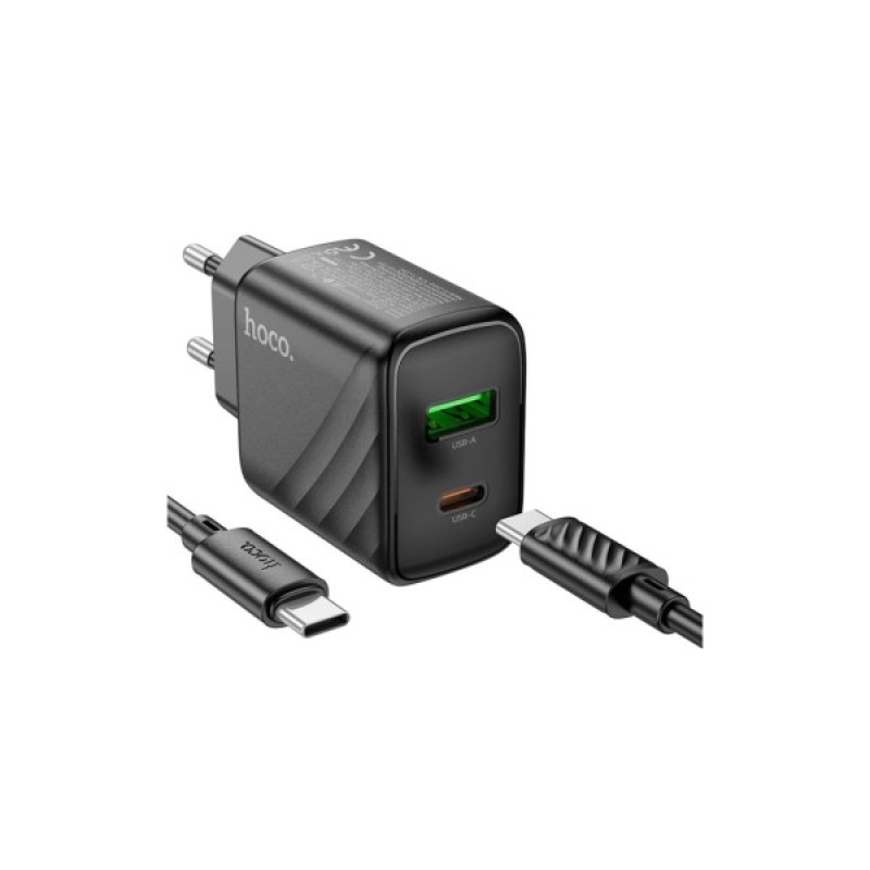 Зарядний пристрій HOCO CS23A USB-C PD30W + 1xUSB QC3.0 + cable USB-C to USB-C black (6942007609968)