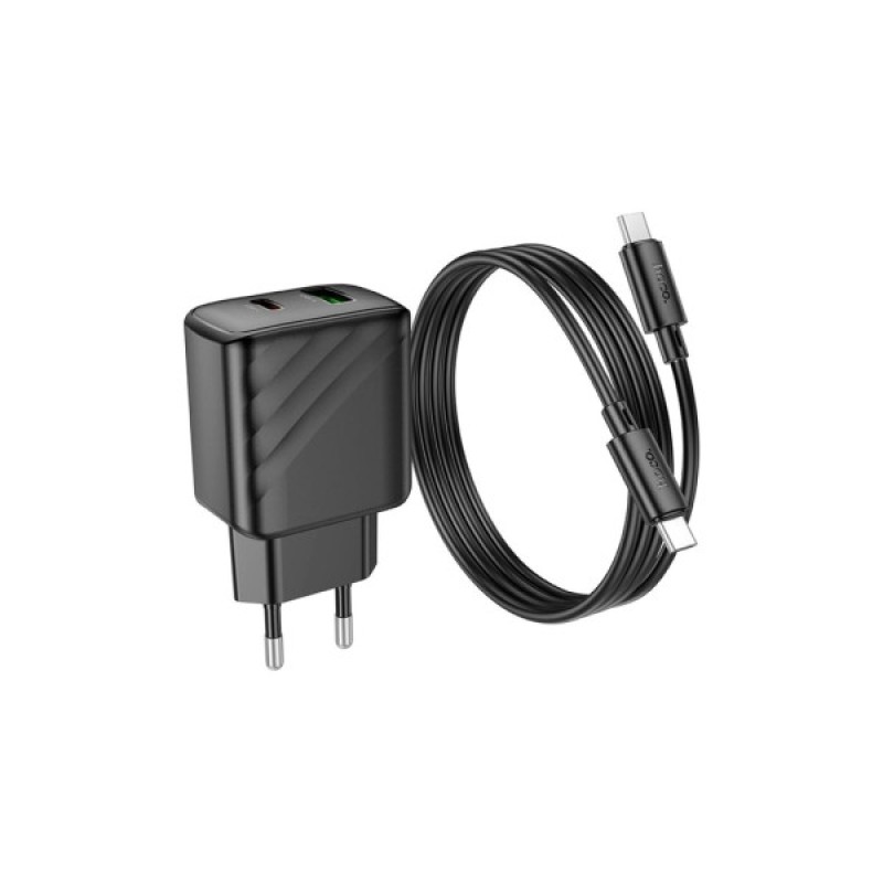 Зарядний пристрій HOCO CS23A USB-C PD30W + 1xUSB QC3.0 + cable USB-C to USB-C black (6942007609968)