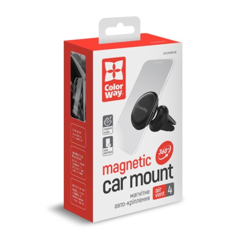 Універсальний автотримач ColorWay Metallic Air Vent-4(360 rotation) magnetic Black (CW-CHM09-BK)