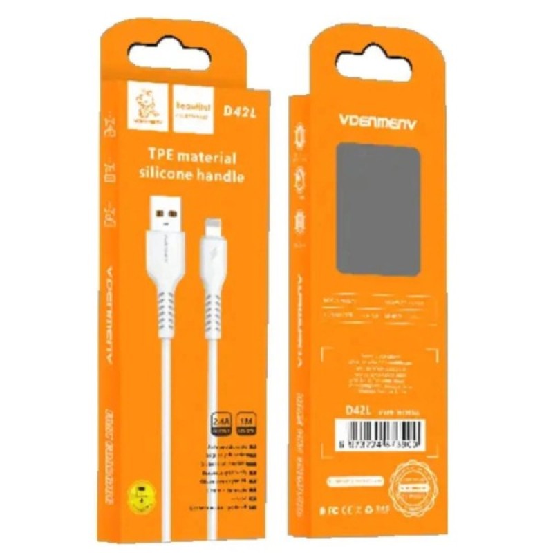 Дата кабель USB 2.0 AM to Lightning 1.0m 2.4A silicone white Denmen (DM-D42L-WH)