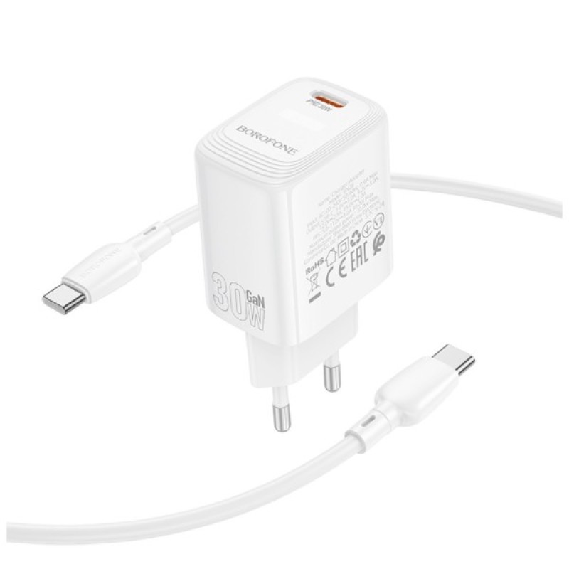 Зарядний пристрій BOROFONE BN28 Fuente USB-C PD30W + cable USB-C to USB-C White (6941991120312)