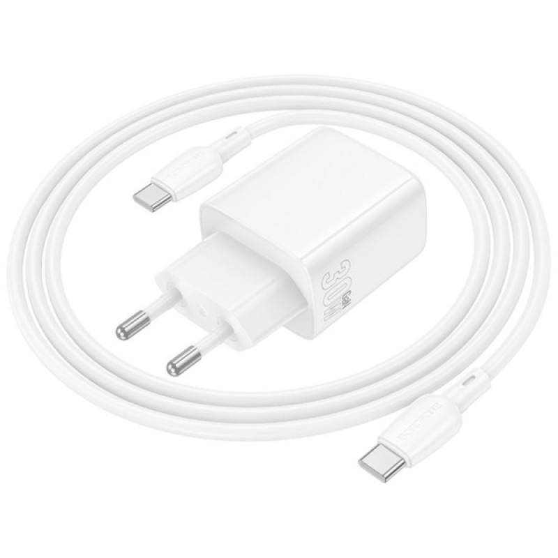 Зарядний пристрій BOROFONE BN28 Fuente USB-C PD30W + cable USB-C to USB-C White (6941991120312)