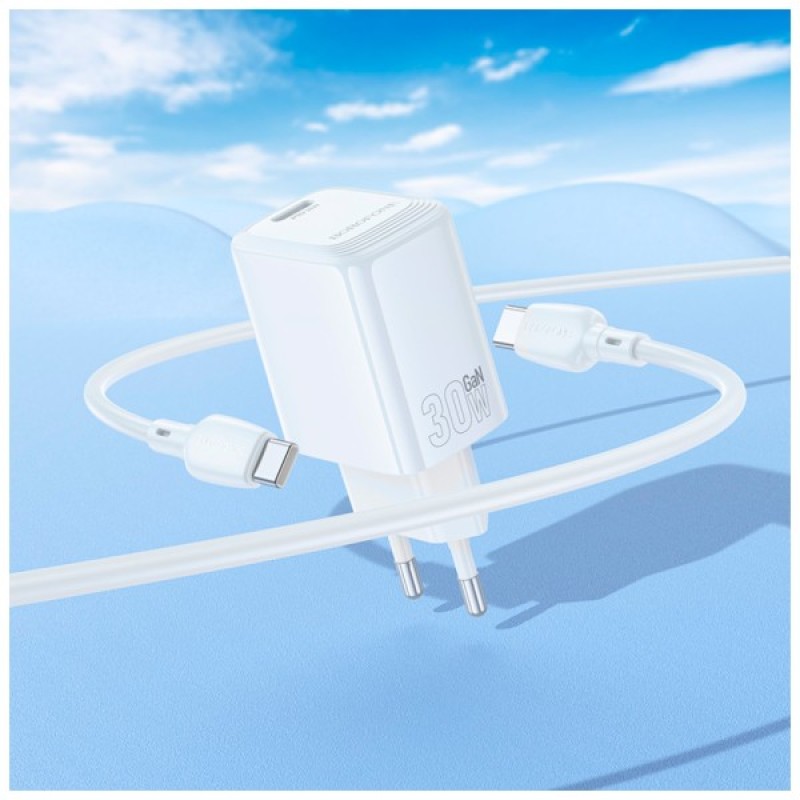 Зарядний пристрій BOROFONE BN28 Fuente USB-C PD30W + cable USB-C to USB-C White (6941991120312)