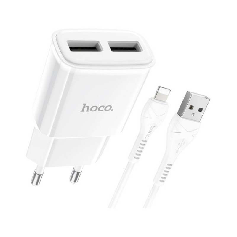 Зарядний пристрій HOCO C88A Star round 2xUSB + cable Lightning 12W White (6931474749512)