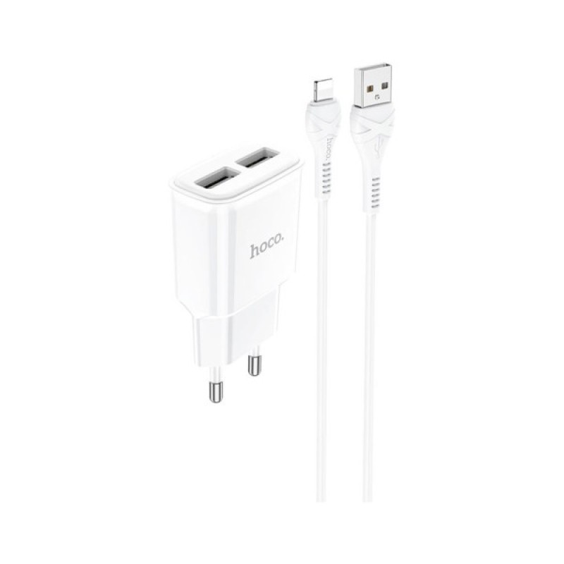 Зарядний пристрій HOCO C88A Star round 2xUSB + cable Lightning 12W White (6931474749512)
