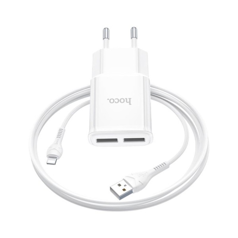 Зарядний пристрій HOCO C88A Star round 2xUSB + cable Lightning 12W White (6931474749512)