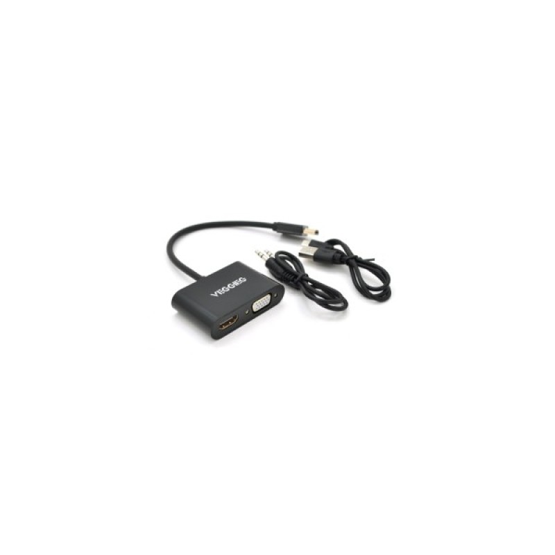 Перехідник HDMI M to VGA F + HDMI F 0.25m black VEGGIEG (YT-C-H-V500)