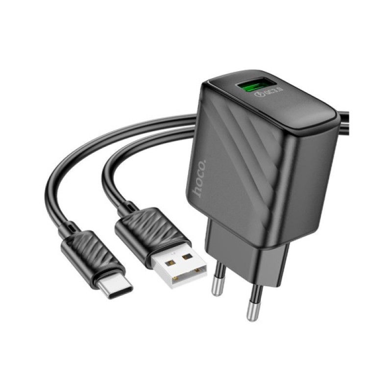 Зарядний пристрій HOCO CS21A Rich USB QC3.0 + cable USB to USB-C Black (6942007609906)
