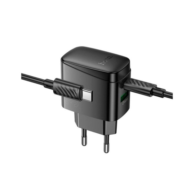 Зарядний пристрій HOCO CS61A Bright 1xUSB-C PD30W + 1xUSB QC3.0 + cable USB-C to Lightning Black (6942007638432)