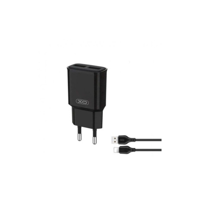 Зарядний пристрій XO L92C (2USB/2.4A) + USB - Lightning Чорний (XO-L92C-L)