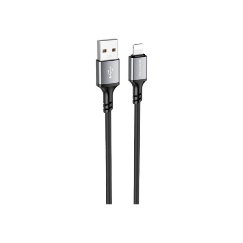 Дата кабель USB 2.0 AM to Lightning Famous silicone BX83 black BOROFONE (6974443386356)
