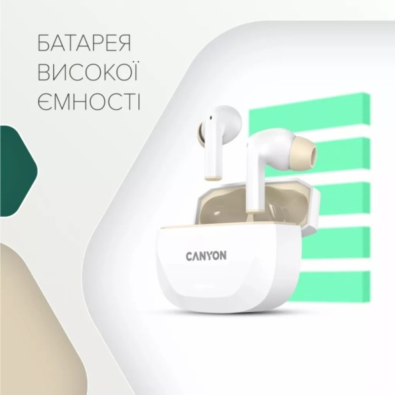 Навушники Canyon Hexagon 7 TWS ANC+ENC Wireless Charge White/Beige (CNS-TWS7WB)