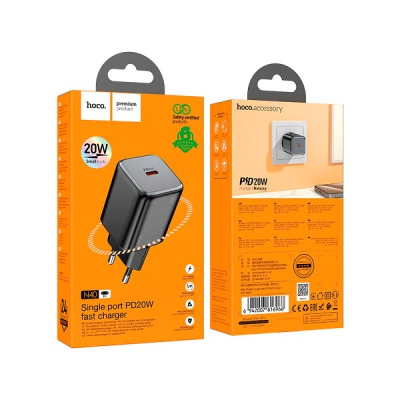 Зарядний пристрій HOCO N40 Mighty USB-C PD20W Black (6942007616966)
