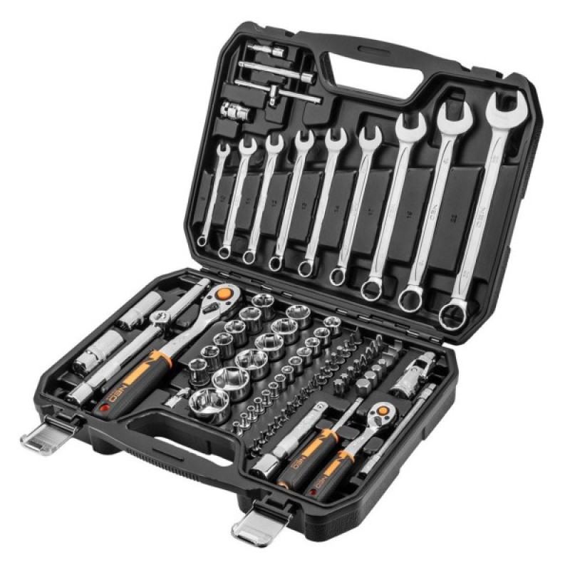 Набір інструментів Neo Tools 82шт, 1/2", 1/4", CrV, eco кейс (10-058)