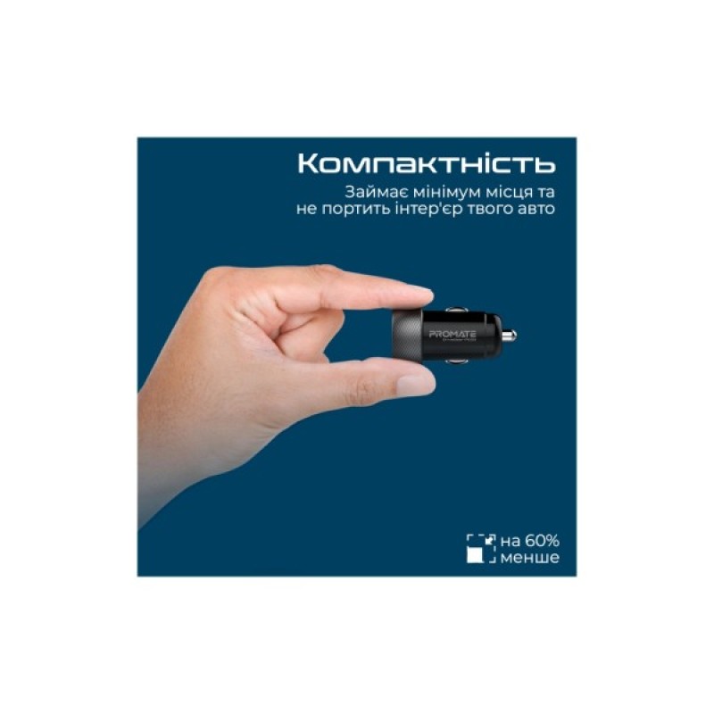 Зарядний пристрій Promate drivegear-pd33 USB-C PD33W + USB-A QC3.0 Black (drivegear-pd33)