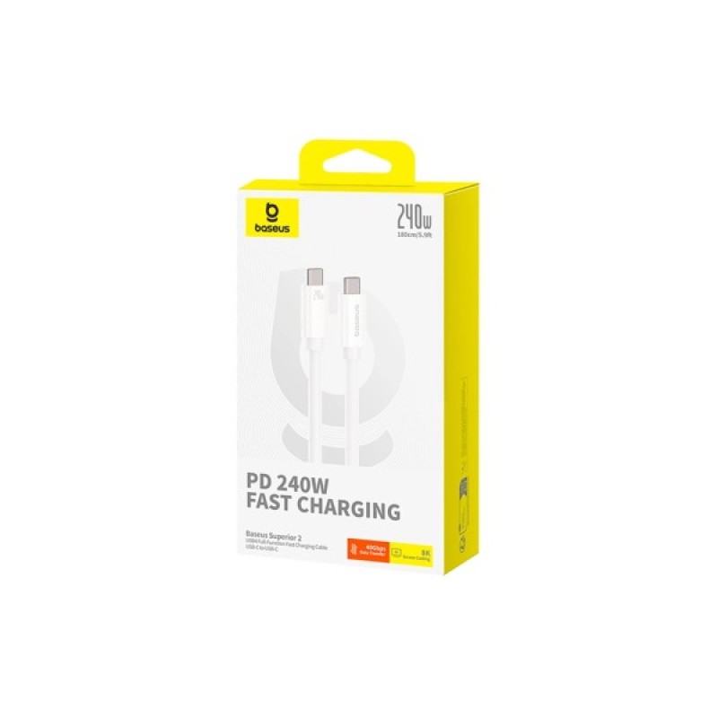 Дата кабель USB-C to USB-C 1.8m Superior USB4 Fast Charging 240W moon white Baseus (P10365200211-05)