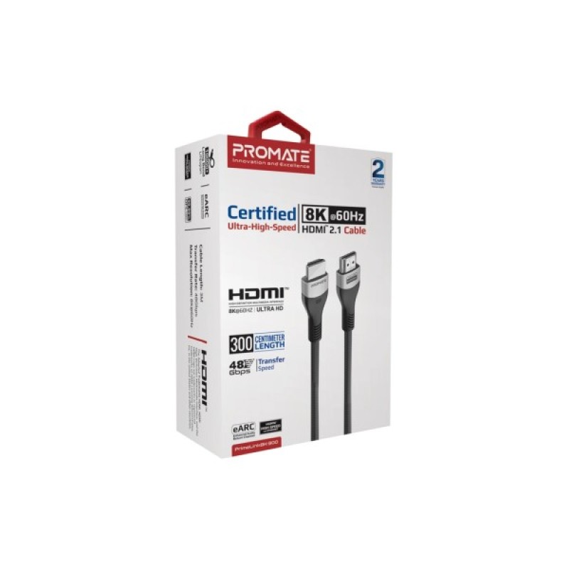Кабель мультимедійний HDMI to HDMI 3.0m v2.1 grey Promate (primelink8k-300.grey)
