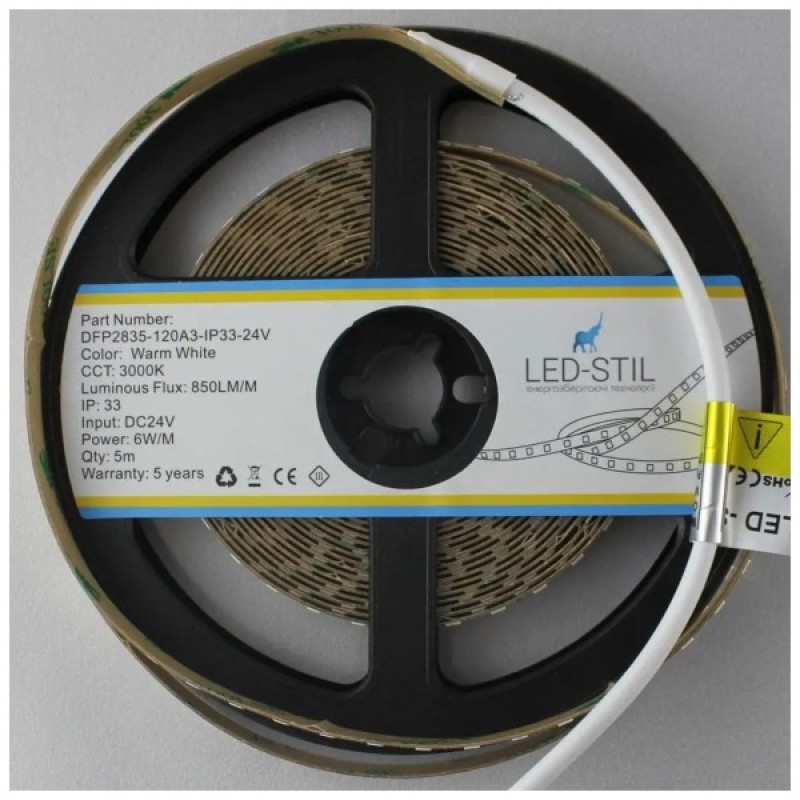 Світлодіодна стрічка LED-STIL 3000K 6 Вт/м 2835 128 діодів IP33 24 Вольта 850 lm тепле світло (DFP2835-128A3-IP33-24V)