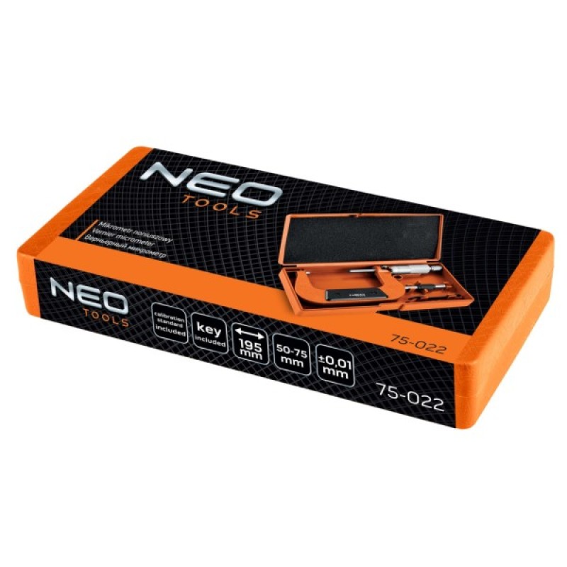 Мікрометр Neo Tools з верн'єром 50-75 мм, ±0.01 мм/м (75-022)