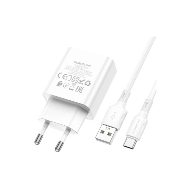 Зарядний пристрій BOROFONE BA74A Aspirer USB + cable USB to USB-C White (6974443388671)