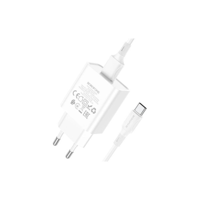 Зарядний пристрій BOROFONE BA74A Aspirer USB + cable USB to USB-C White (6974443388671)