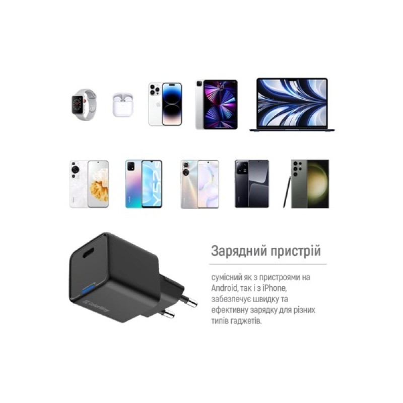 Зарядний пристрій ColorWay GaN Mini 25W PD Port PPS USB-C black (CW-CHS052PD-BK)