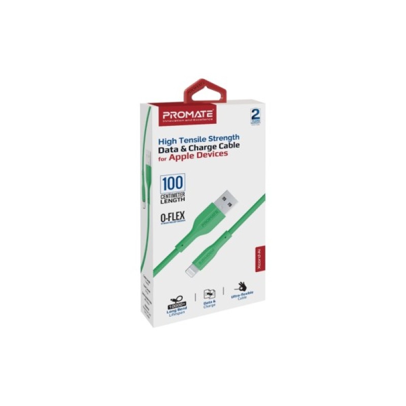 Дата кабель USB 2.0 AM to Lightning 1.0m 2A xCord-Ai green Promate (xcord-ai.green)