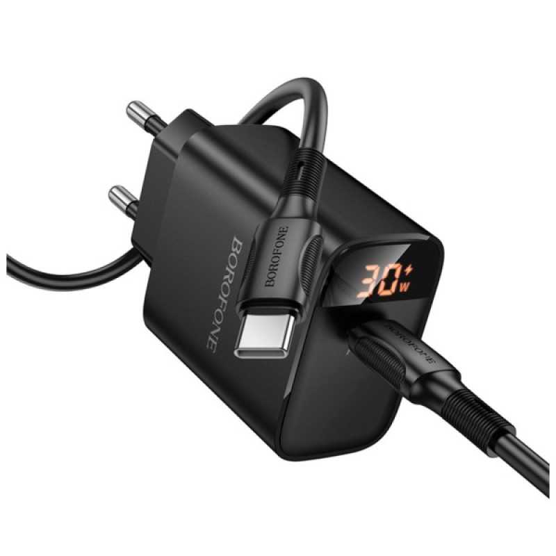 Зарядний пристрій BOROFONE BA97A Ilustre USB-C PD30W digital display + cable USB-C to USB-C Black (6941991120503)