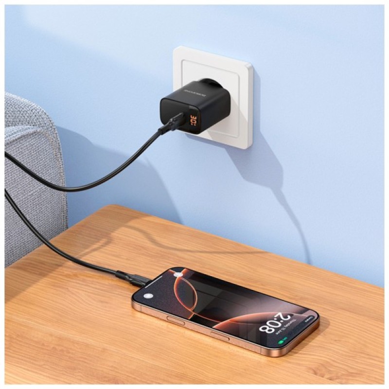 Зарядний пристрій BOROFONE BA97A Ilustre USB-C PD30W digital display + cable USB-C to USB-C Black (6941991120503)