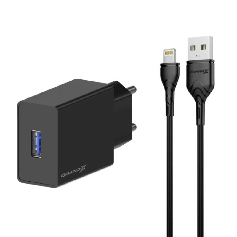 Зарядний пристрій Grand-X CH03LTB USB + cable USB to Lightning 10.5W Black (CH-03LTB)