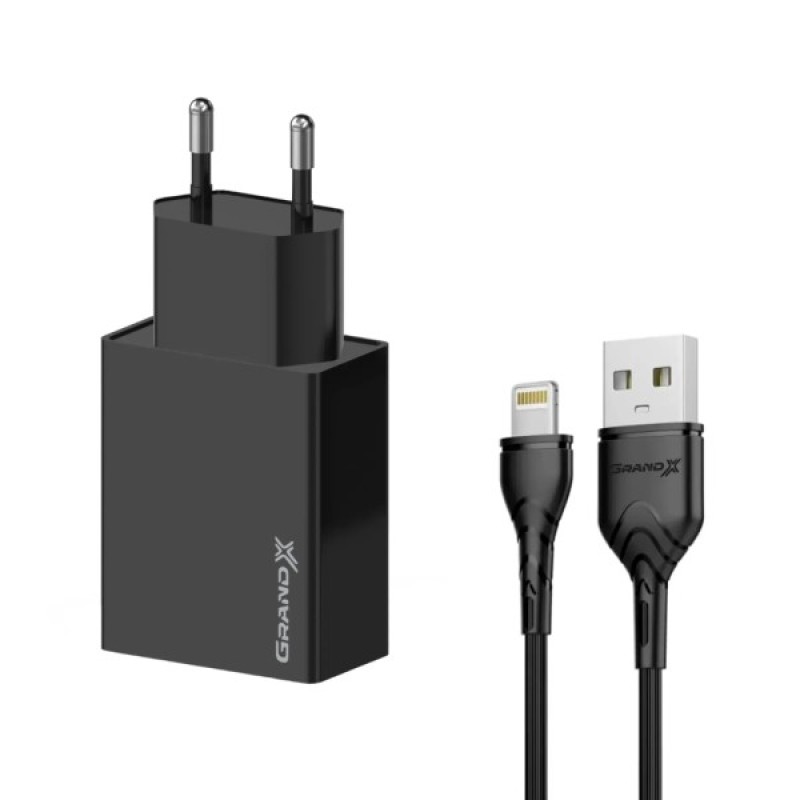 Зарядний пристрій Grand-X CH03LTB USB + cable USB to Lightning 10.5W Black (CH-03LTB)