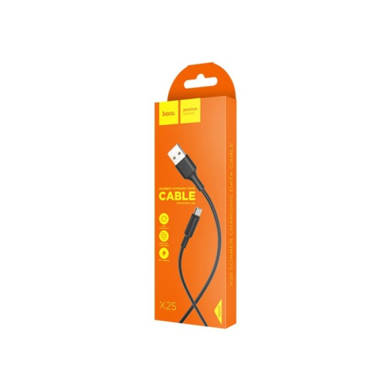Дата кабель USB 2.0 AM to Micro 5P 1.0m 2A PVC X25 black HOCO (6957531080121)