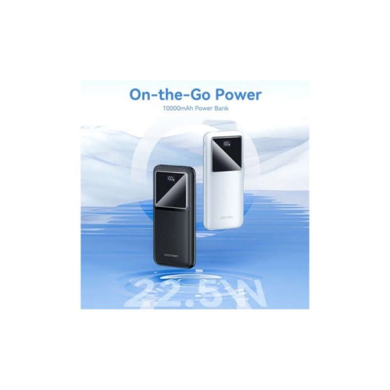 Батарея універсальна Vention 10000mAh 22.5W 3A, PD, QC/3.0, LED Display, Black (FHKB0)
