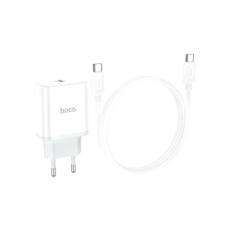 Зарядний пристрій HOCO C104A USB-C PD20W + cable USB-C to USB-C white (6931474782915)