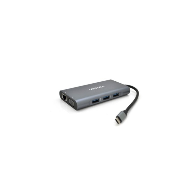 Концентратор VEGGIEG USB-C 7-in-1 USB-C + 3xUSB 3.0 + HDMI + VGA + SD/TF + RJ45 0.1m silver (TC10-U)