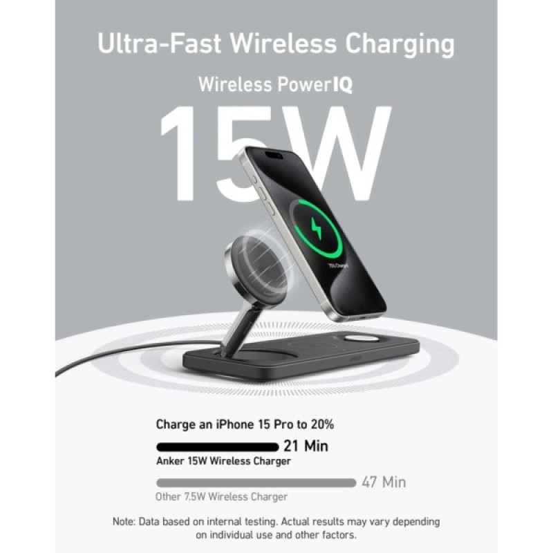 Зарядний пристрій Anker MagGo Wireless Charging Station 15W 3-in-1 Pad Black (B25M1311)