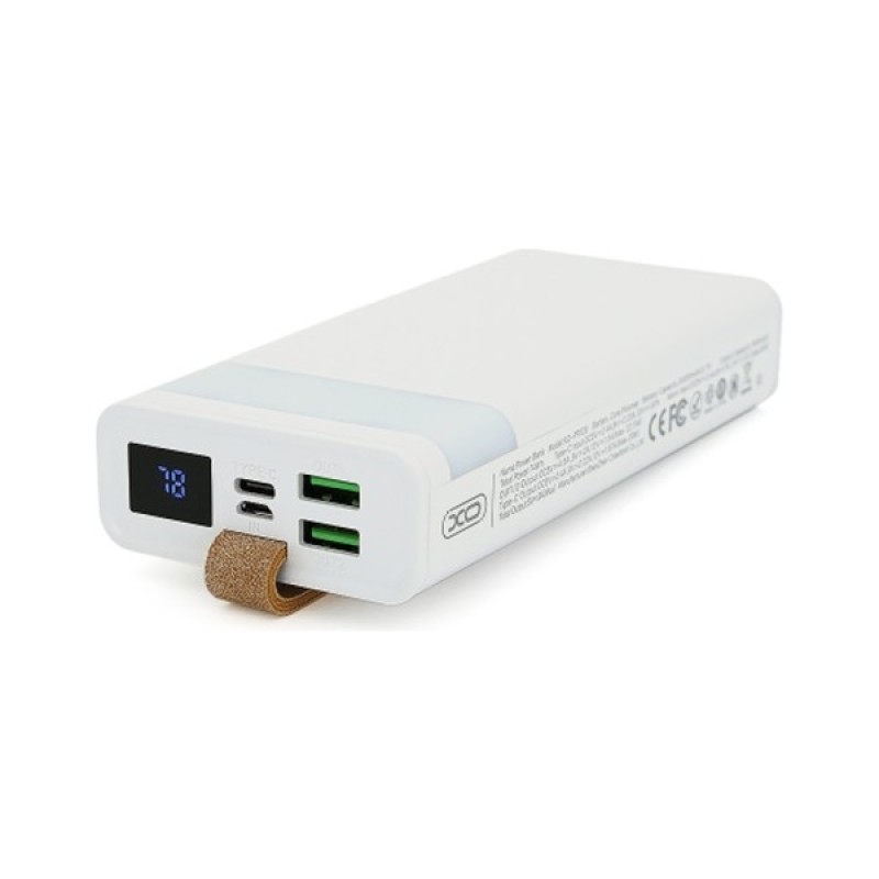 Батарея універсальна XO 20000mAh, PD/20W, QC/22.5W, flashlight, Micro-USB, Type-C, USB-A*2, white (XO-PR129W / 29304)