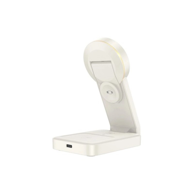Зарядний пристрій HOCO HOCO CQ3 Motorcycle folding 3-in-1 magnetic wireless fast charger Milky White (6942007602341)