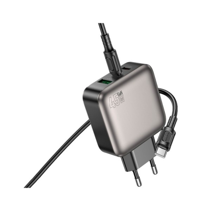 Зарядний пристрій BOROFONE BAS56A Absolute 2xUSB-C + 1xUSB-A PD45W + cable USB-C to USB-C Black (6941991116278)