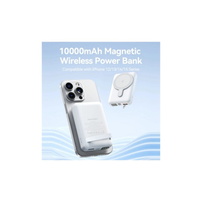 Батарея універсальна Vention Magnetic Wireless 10000mAh 22.5W 3A, PD, QC/3.0, USB-C, Lightning, LED Display, Black (FHTB0)