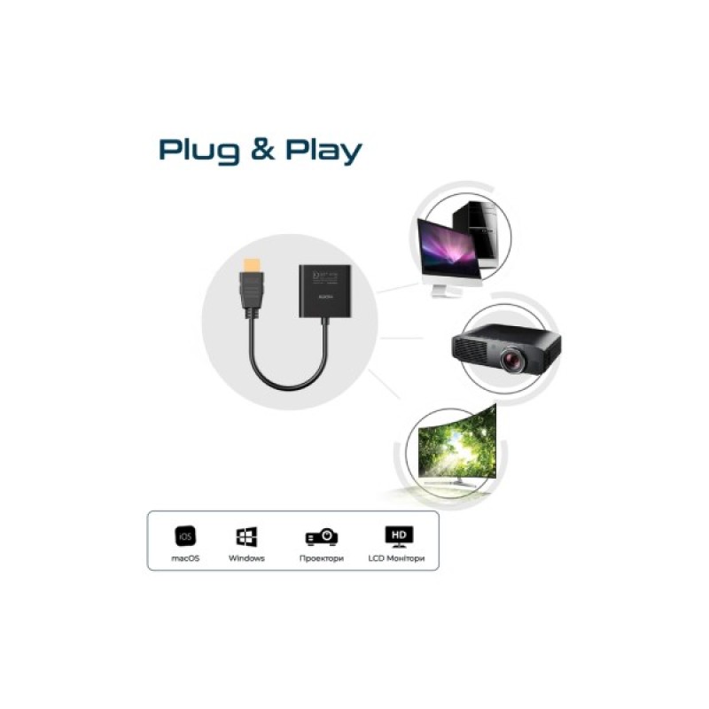 Перехідник HDMI to VGA black Promate (prolink-h2v.black)