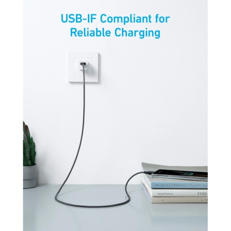 Дата кабель USB 2.0 AM to USB-C 1.8m nylon 322 black Anker (A81H6G11)