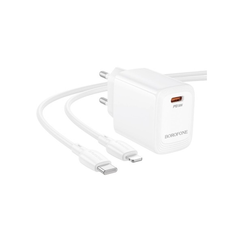 Зарядний пристрій BOROFONE BN28 Fuente USB-C PD30W + cable USB-C to Lightning White (6941991120305)