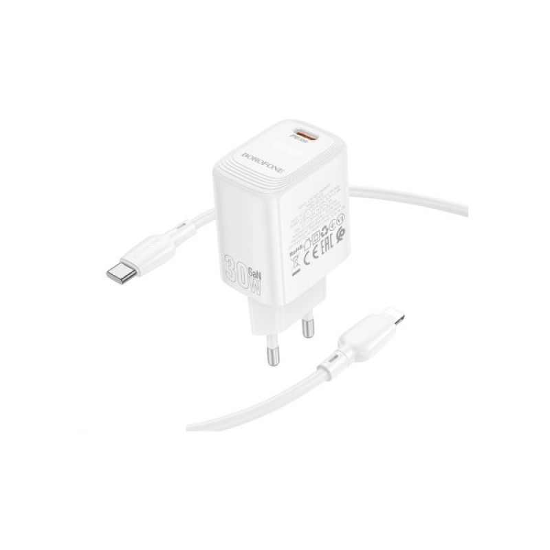 Зарядний пристрій BOROFONE BN28 Fuente USB-C PD30W + cable USB-C to Lightning White (6941991120305)
