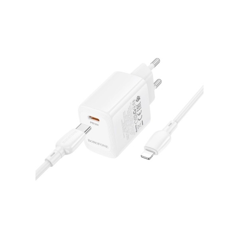 Зарядний пристрій BOROFONE BN28 Fuente USB-C PD30W + cable USB-C to Lightning White (6941991120305)