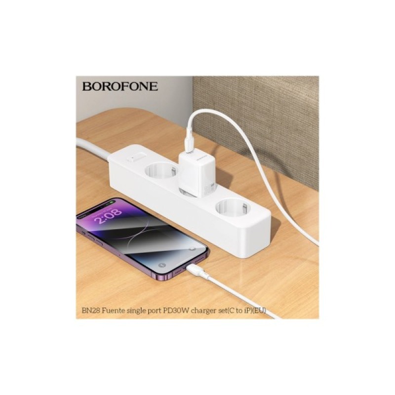 Зарядний пристрій BOROFONE BN28 Fuente USB-C PD30W + cable USB-C to Lightning White (6941991120305)